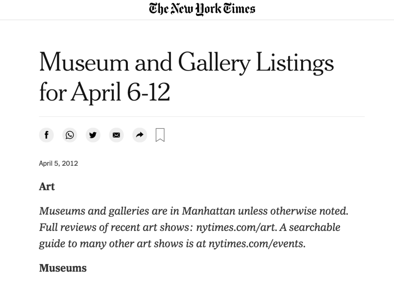 Museum and Gallery Listing: New York Times