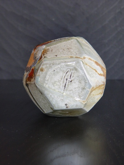 Faceted Tanba tokkuri (sake flask) with light-colored natural ash glaze, 2011