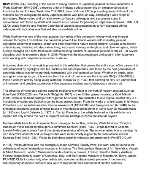 PAINTED CLAY is today's cover story in ArtDaily