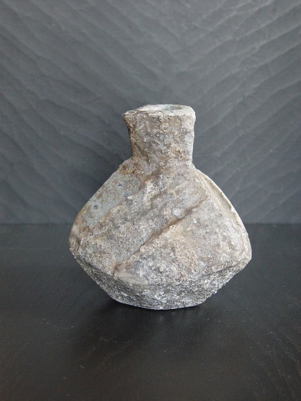 Small triangular Tanba flower vase with pinched neck and kiln effects, 2011