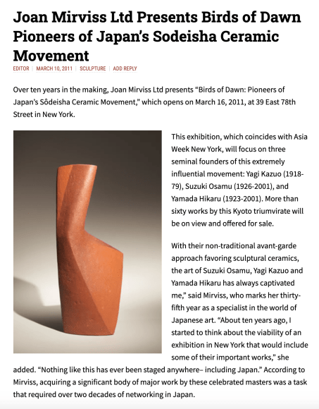 Joan Mirviss Ltd Presents Birds of Dawn Pioneers of Japan&rsquo;s Sodeisha Ceramic Movement