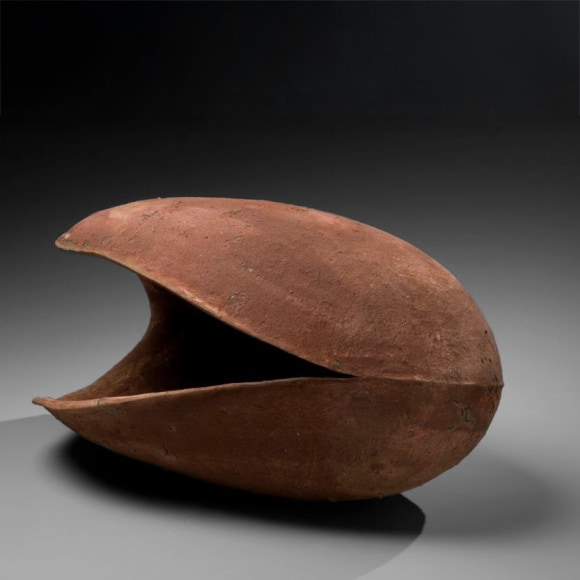Ovoid, horizontal vessel with deep red slip glaze and wide mouth, 2008