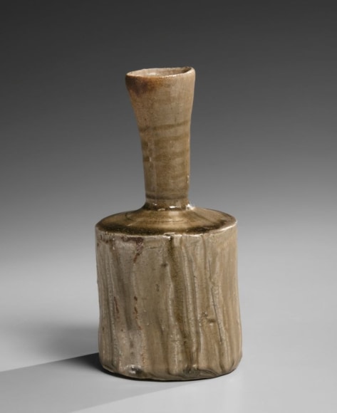 Yellow Seto-glazed vase in the shape of a kinuta (wooden block for beating cloth)