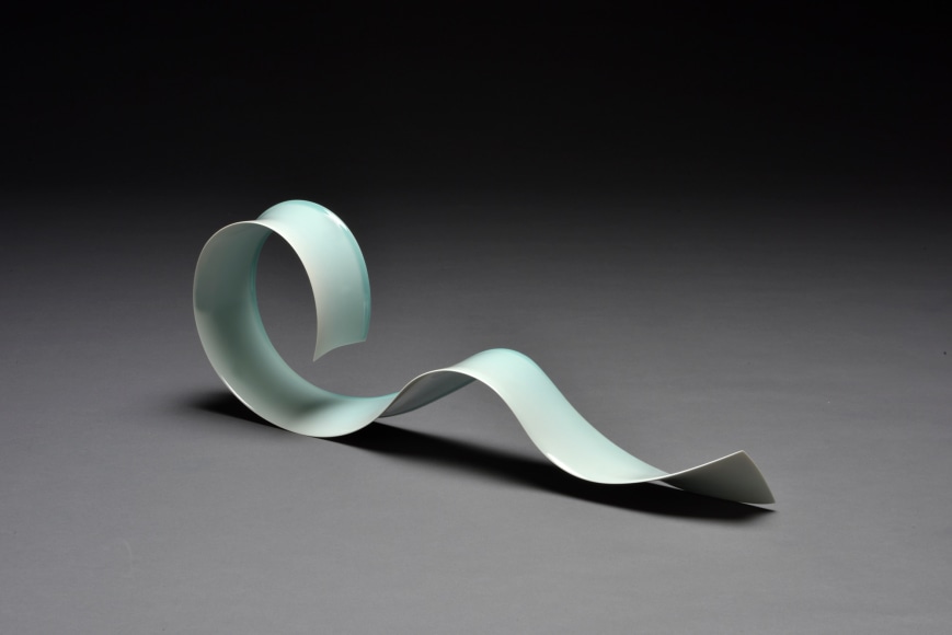 Oroshi 17-5; Thin, elongated, celadon-glazed semi-circular sculpture&nbsp;, 2017