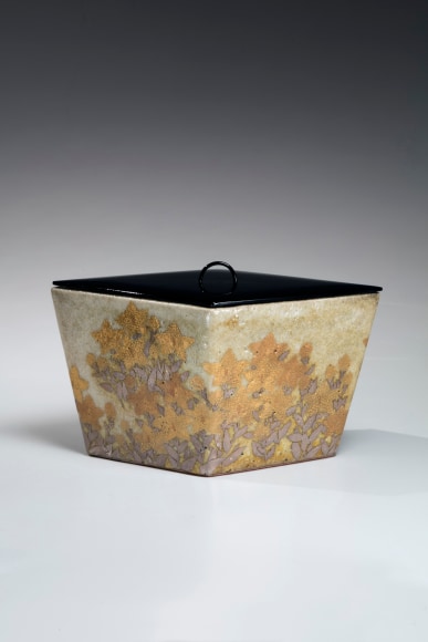 Kiyomizu Rokubei VI (1901-1980) Diamond-shaped water jar decorated with autumn flowers 1960's Glazed stoneware 6 1/2 x 12 1/2 x 8 1/2 in. 16.5 x 31.5 x 22 cm. Inv# 10379