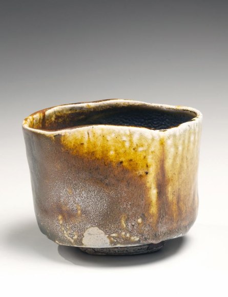 Golden brown salt-glazed rounded teabowl, titled Samidare (Early Summer Rain), 2012
