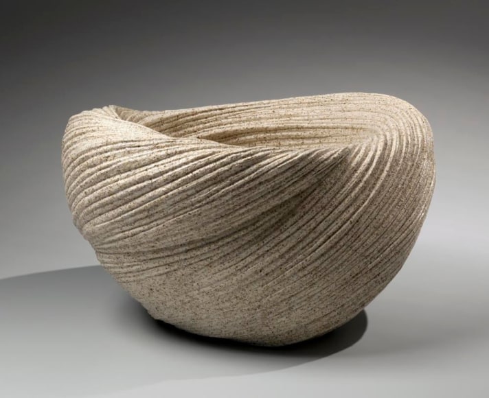 Oblong swirling double-walled vessel with gently cascading folds, 2013