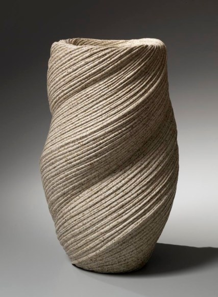 Vertical double-walled vessel with diagonally incised cascading folds, 2013