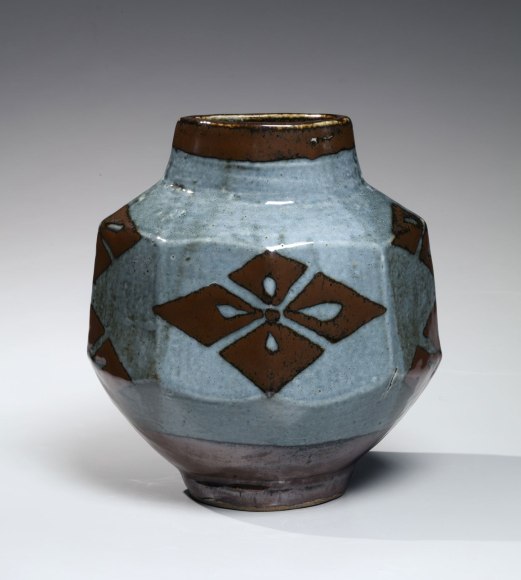 Standing faceted vase decorated with iron oxide and gosu glazes, 1940s