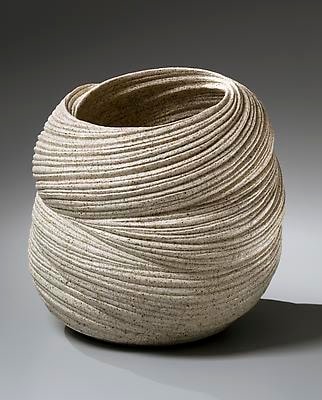 Swirling double-walled banded vertical vessel with diagonally incised linear patterning, 2013