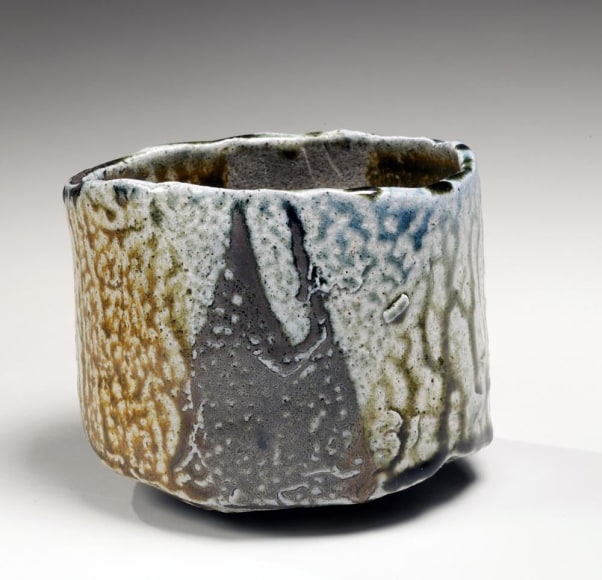 Brown, blue and green-glazed straight-sided teabowl, titled Uminari (Rumbling of the Sea), 2011
