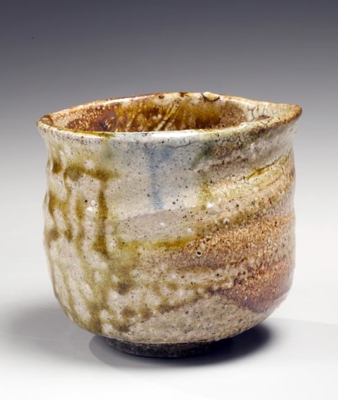 Golden brown salt-glazed teabowl with a hint of blue glaze, titled Haru no taki (Spring Waterfall), 2011