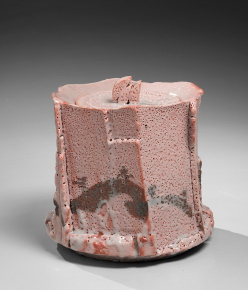 Shino type, faceted waterjar with matching ceramic lid and iron-oxide patterning&nbsp;, 2005