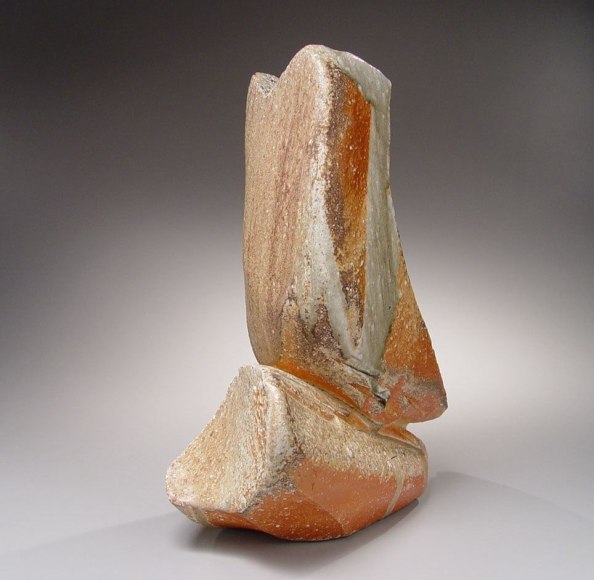 J-shaped Iga vessel with natural ash glaze, 1995