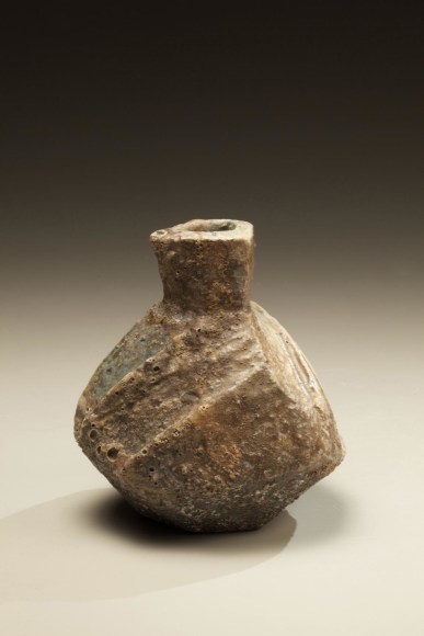 Small triangular Tanba flower vase with pinched neck and kiln effects, 2011
