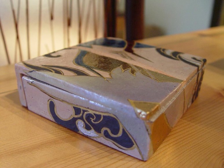 Small square covered small box with design of cranes, titled Fuku-bako or Lucky Box, 2012