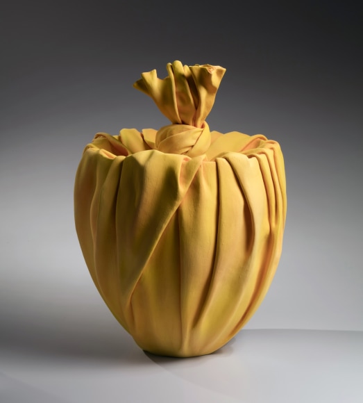 Yellow sculpture in the shape of&nbsp;furoshiki&nbsp;(wrapping cloth), 2018