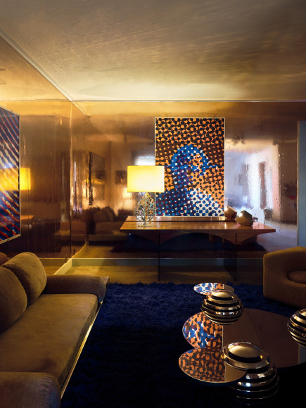 Installation photo of the show and works in Paris. Views of room showing various furnitures.