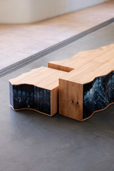 Noe Made in situ coffee table made with wood (oak) and tile.