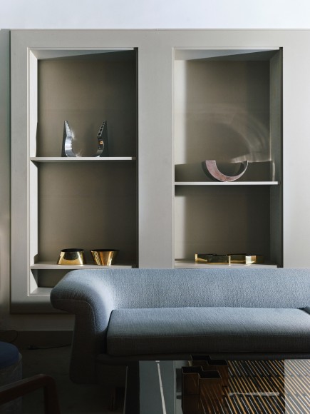 Installation photo of the show and works in Paris. Views of room showing various furnitures.