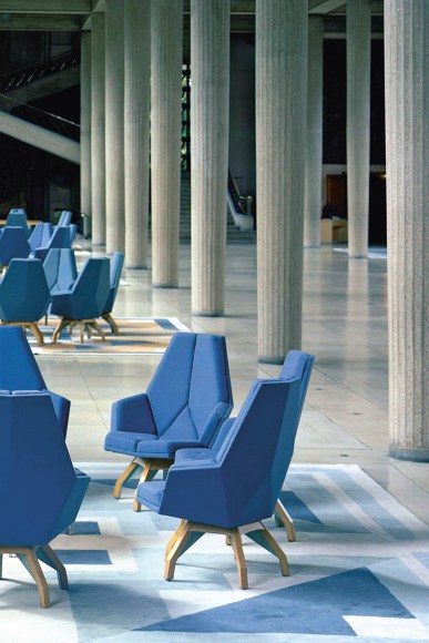 Blue Iena armchair by Pierre Paulin photographed from the Mitterrand presidential office.