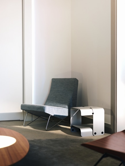 Installation photo of the show and works in Paris. Views of room showing various furnitures.