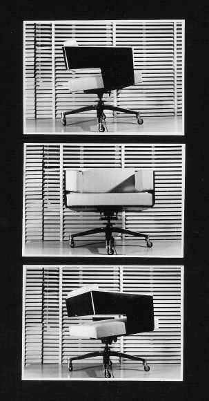 Archival image in black and white of the Phillipon and Lecoq desk chair. Shown in original interiors.