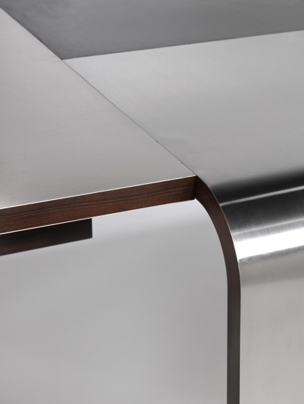 Detail view of bent steel planes meeting