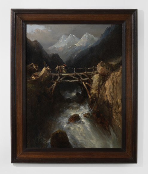 Scene depicting bridge and water rushing below it.