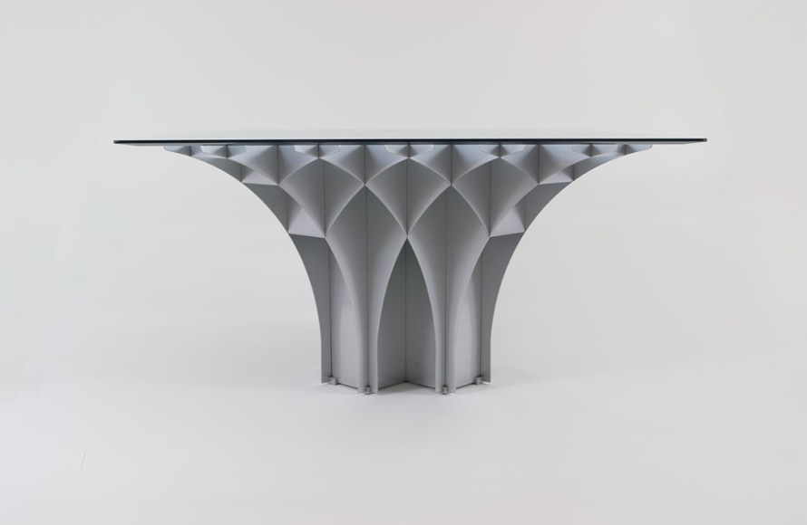 Aluminum base glass topped table by Pierre Paulin