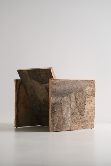 Cork and oak tree chair in a boxy shape by made in situ.