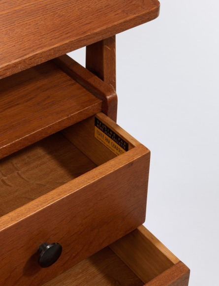 Image of desk in wood with drawers by Rene Jean Caillette. Close up detail image.