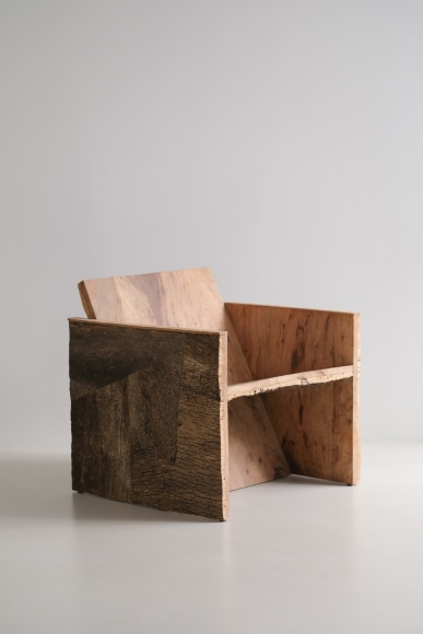 Cork and oak tree chair in a boxy shape by made in situ.