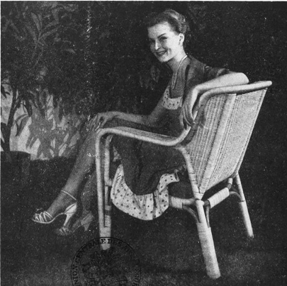 Archival image of Rattan chairs from Meubles et D&eacute;cors, Number 633. May 1951. Print.