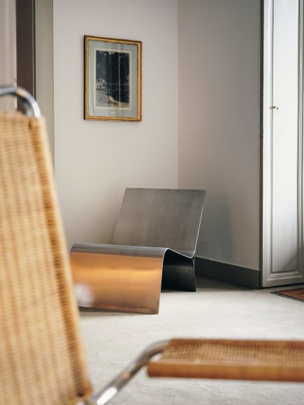 Installation photo of the show and works in Paris. Views of room showing various furnitures.