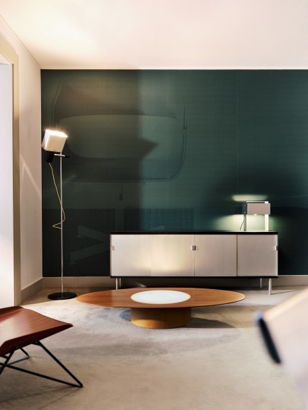 Installation photo of the show and works in Paris. Views of room showing various furnitures.