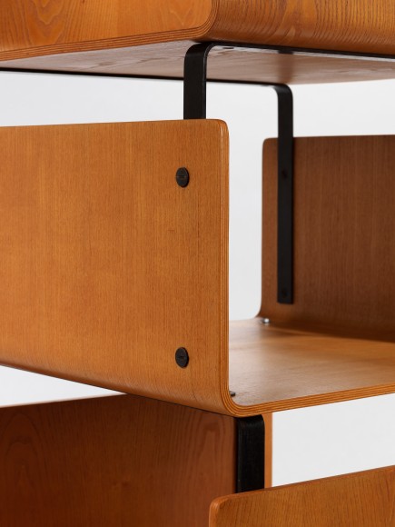 Detail view of modular shelving unit