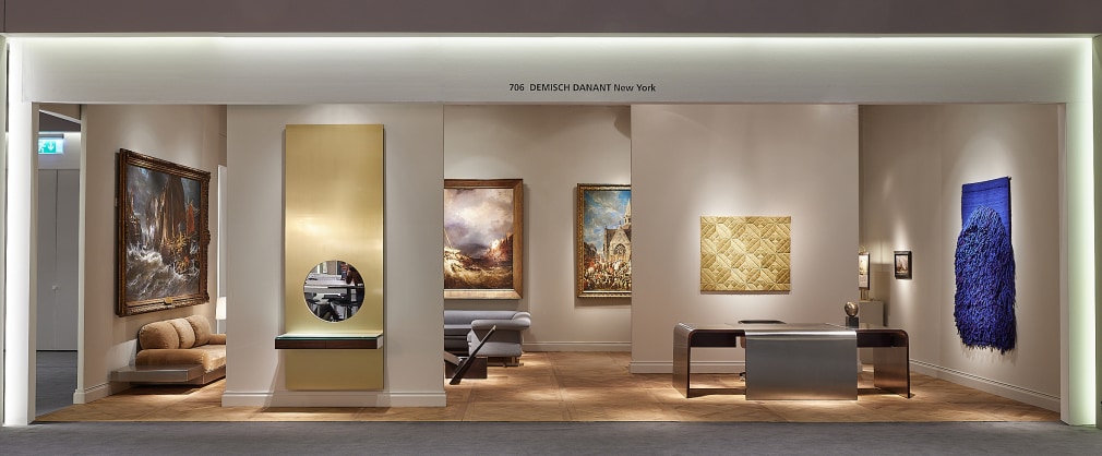 Installation view of the booth at Tefaf Maastricht with various angles and works on view.