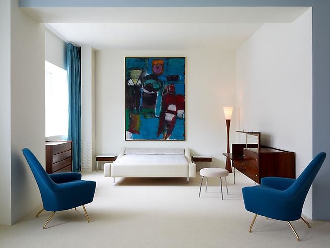 Exhibition view, bedroom of 1960 section