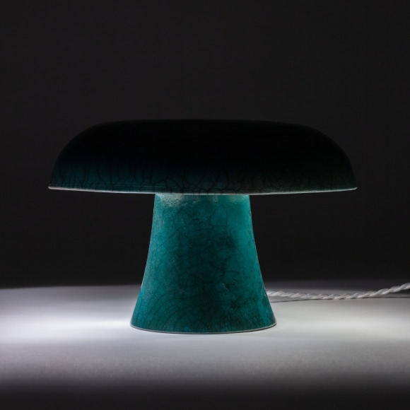 Illuminated lamp with green raku glaze