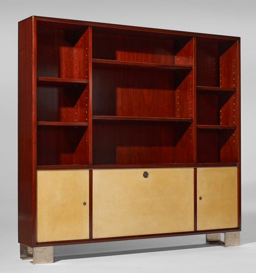 dupre bookshelf in a gray room