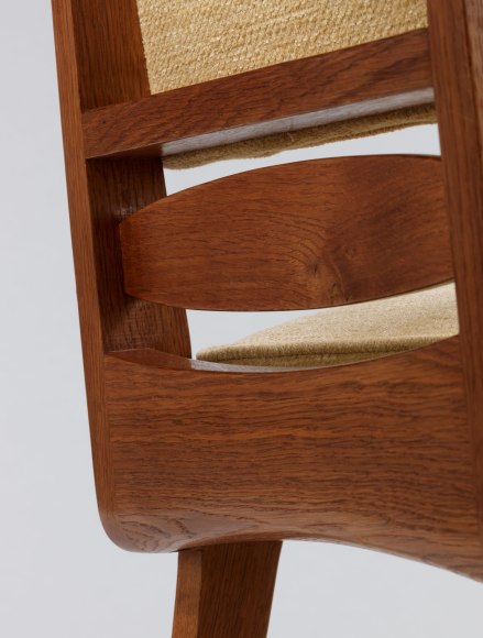 Detail shot of the chairs by Maurice pre. Back side wood detail shot.