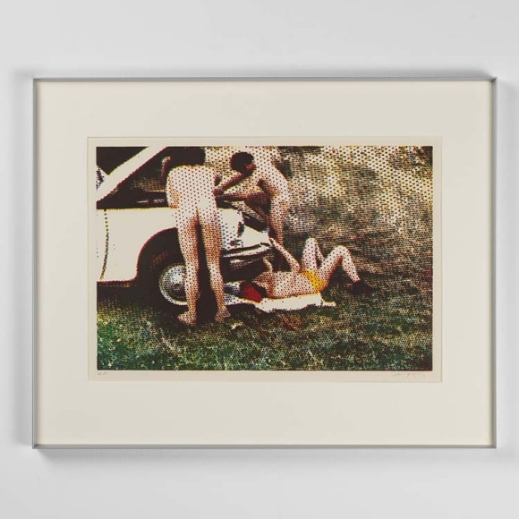 pixelated art by Alain Jacquet on a white wall