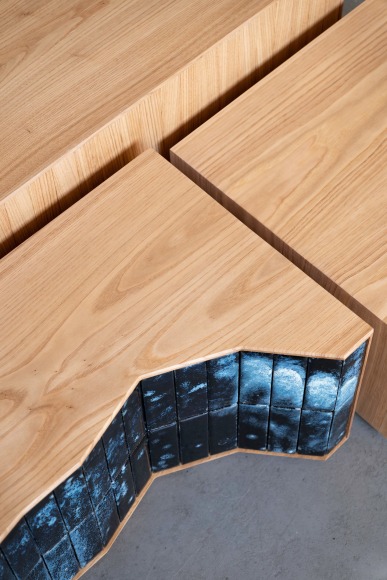 Noe Made in situ coffee table made with wood (oak) and tile.