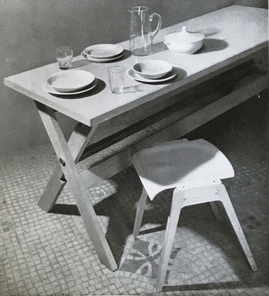 Table and stool by Jacques Dumond, 1949.&nbsp;Arts et D&eacute;coration,&nbsp;1950.&nbsp;(Photo: Chevojon)