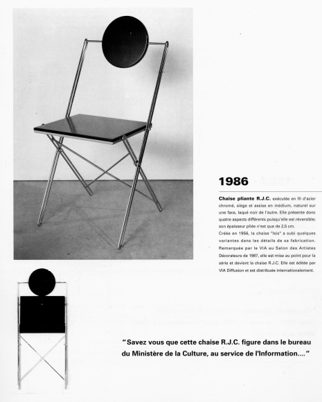 Archival magazine page with image of black lacquered chair with text