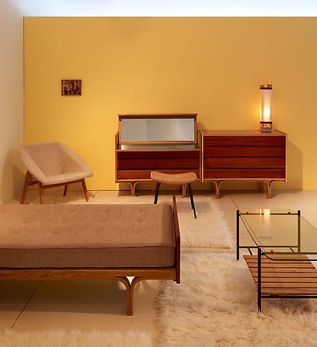Exhibition view, bedroom of 1954 section
