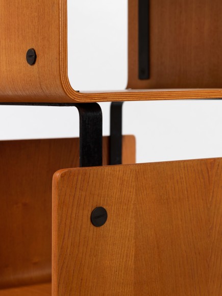 Detail view of modular shelving unit