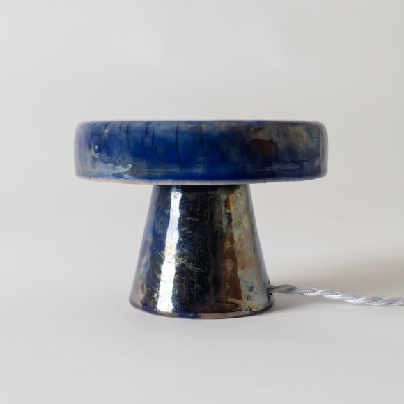 Lamp with dark blue raku glaze