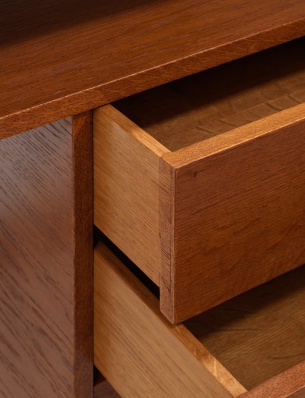 Image of desk in wood with drawers by Rene Jean Caillette. Close up detail image.